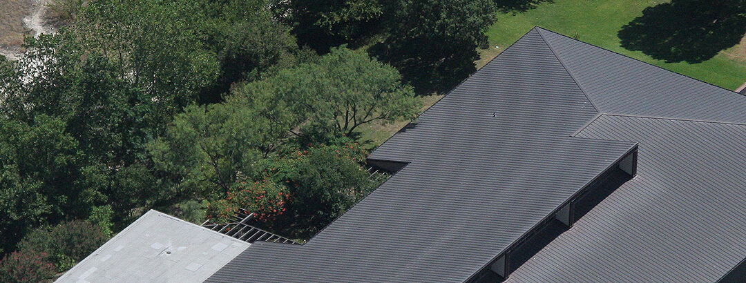 Standing seam metal roof on a commercial building
